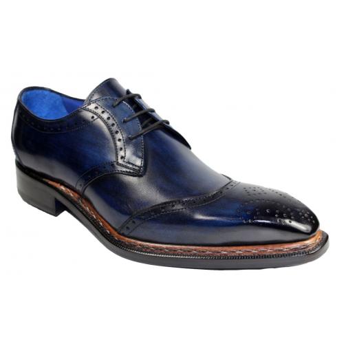 Emilio Franco "Dante II" Navy Genuine Calfskin Wingtip Oxford Shoes.